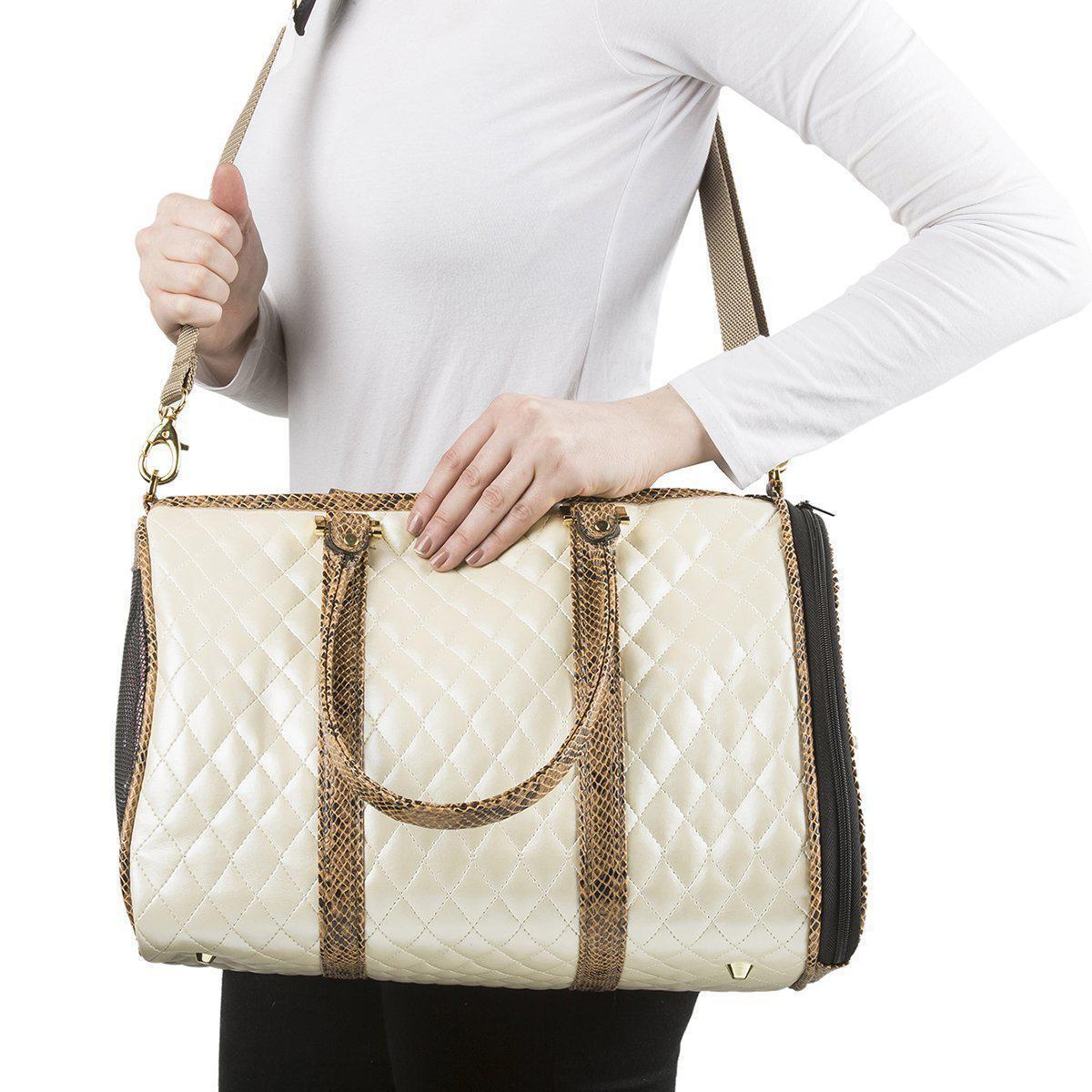 Petote Airline Dog Carrier JL Duffel Ivory Quilted