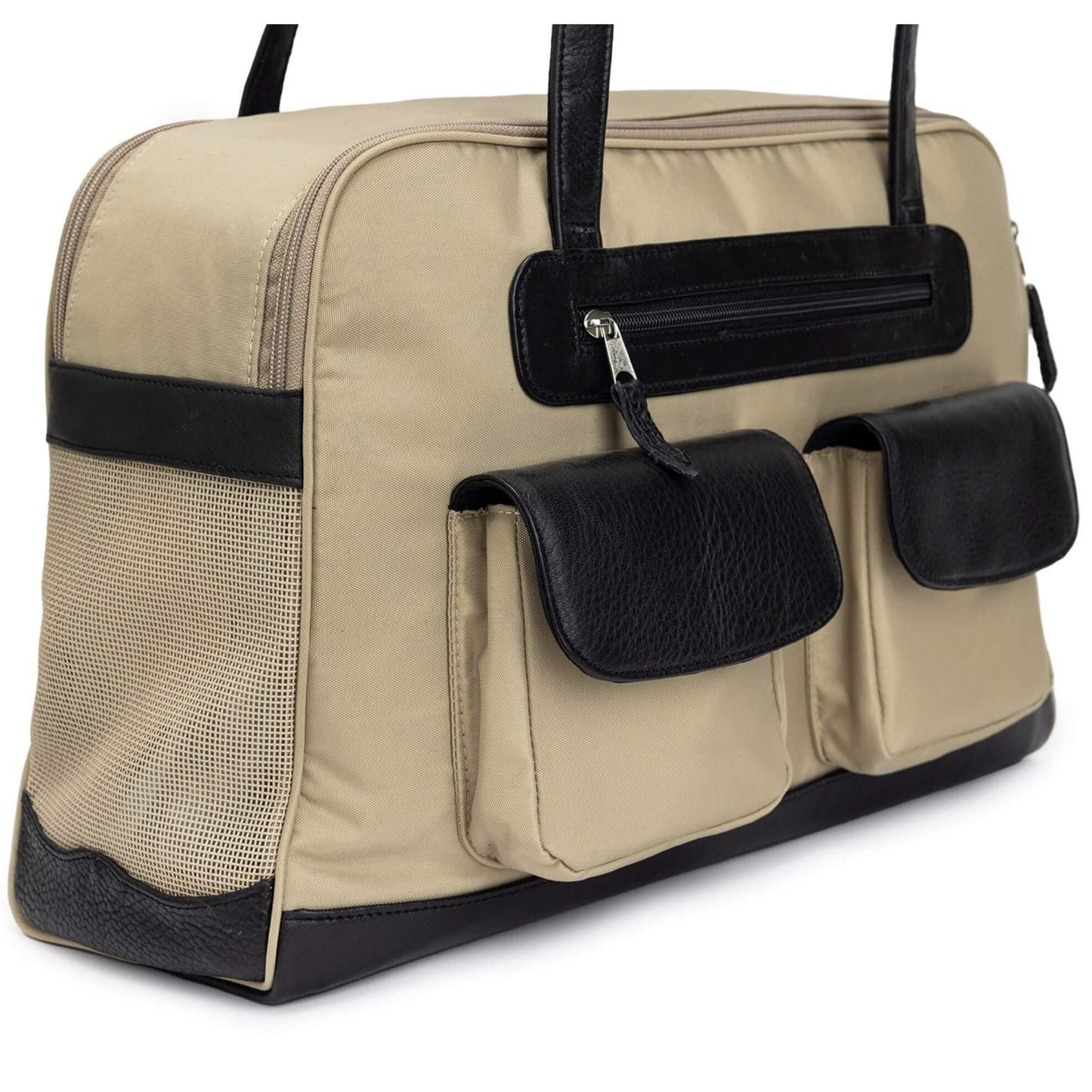 Canine Styles Cargo Dog Carrier Leather Trim Beige Nylon