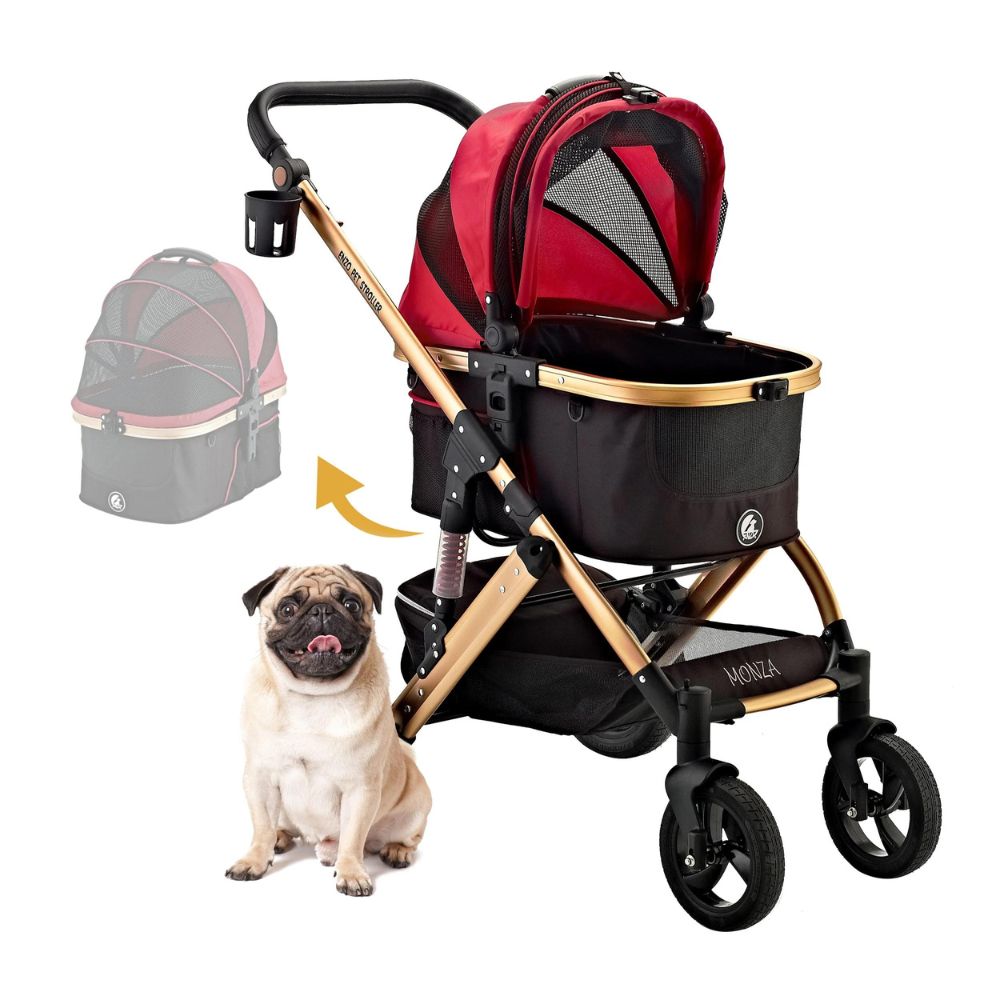 pet rover dog stroller Enzo Pet Stroller Monza Luxury 3-In-1 Stroller, Travel Carrier, Car Seat For Pets (Red)