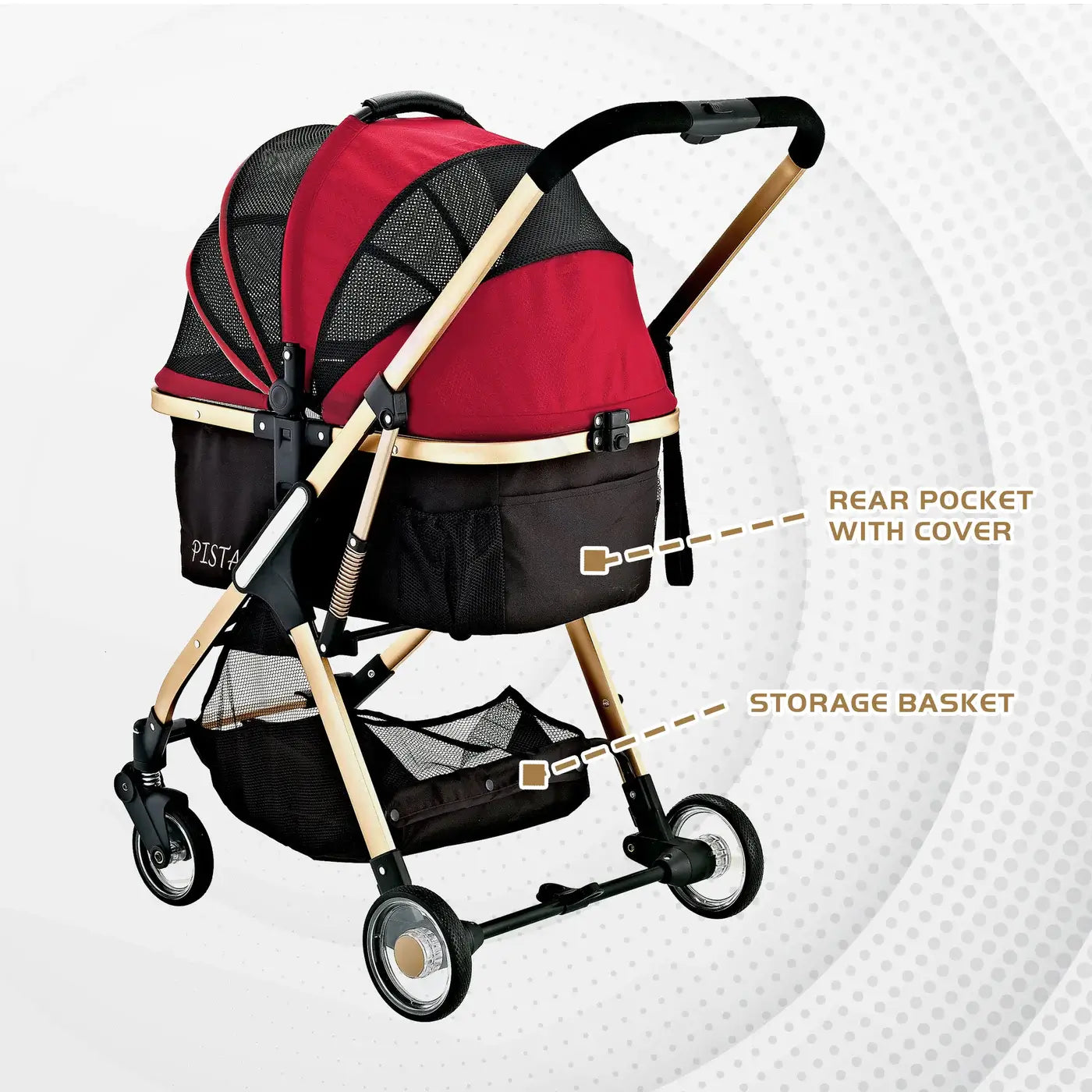 Enzo Pista Lightweight Dog Stroller, Travel Carrier, Pet Car Seat - Red