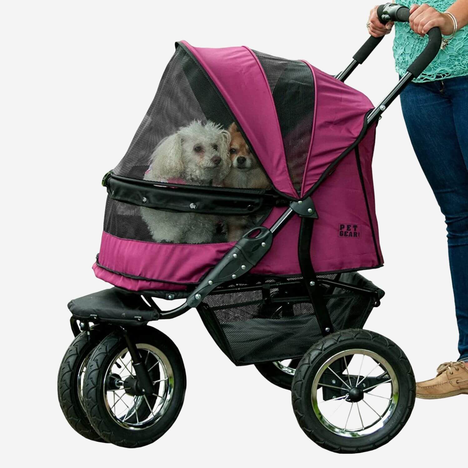 Pet Gear No-Zip Double Pet Stroller for Dogs & Cats