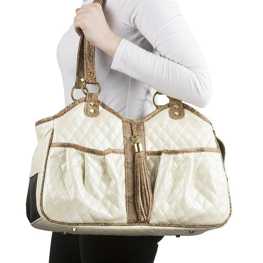 Petote Metro Quilted Luxe Dog Carrier - Ivory