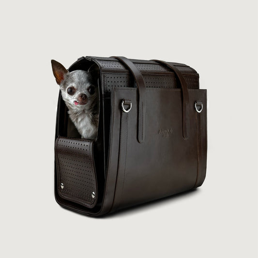 The Classic Small Dog Carrier Bag Genuine Leather with Cross-Body Strap and Shoulder Straps