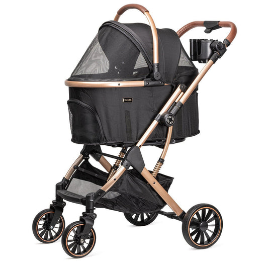 Dogline Signature Legacy luxury dog stroller black and rose gold — 2-in-1 with removable carrier
