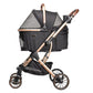 Dogline Signature Legacy dog stroller side view with mesh canopy closed — black and rose gold frame