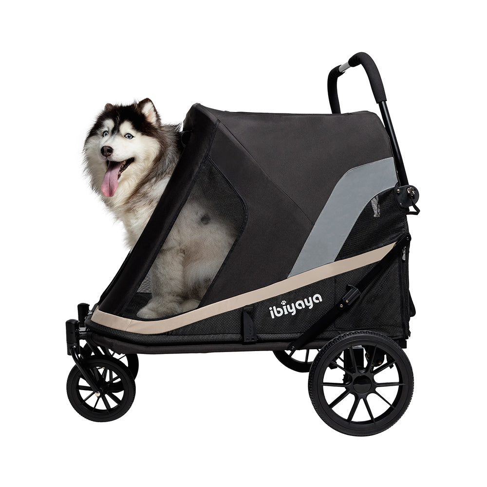 dog stroller for 2 large dogs Ibiyaya Grand Cruiser Large Dog Stroller 4-Wheel Foldable Big Dog Stroller for Large Breeds, Elderly & Injured Pets