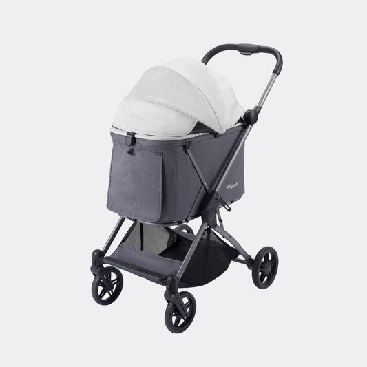 Gray dog stroller Ibiyaya Maxi with a white canopy on a light gray background