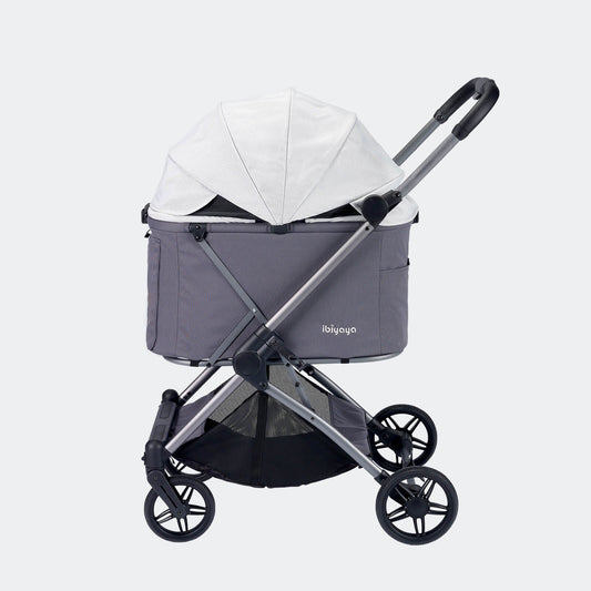 Pet stroller Ibiyaya Maxi with a white canopy and gray body