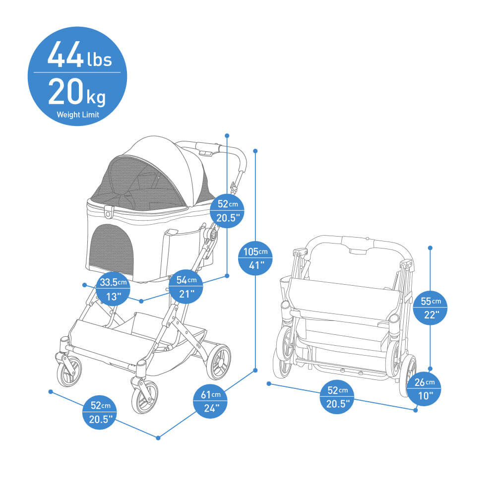 Ibiyaya Essential Travois XL Pet Stroller with Detachable Carrier