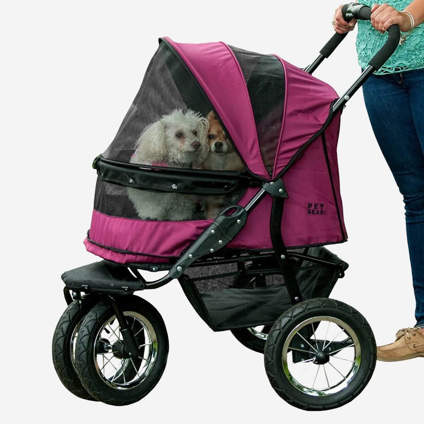 Pet Gear No-Zip Double Pet Stroller for Dogs & Cats