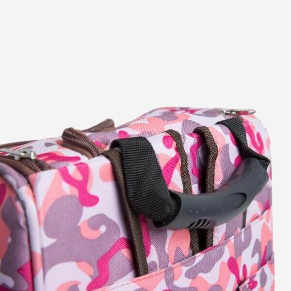 Close up of the handle on the Petique pet carrier.