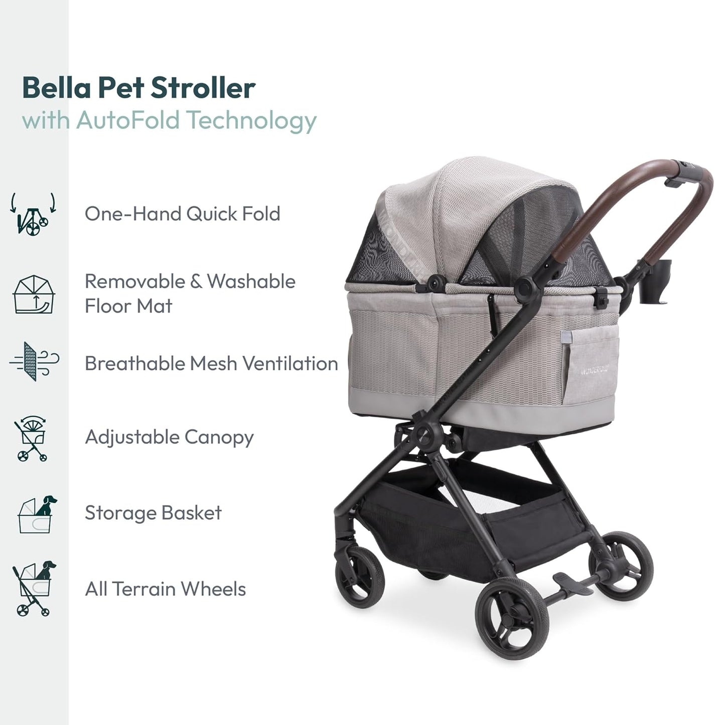 WonderFold Bella Pet Stroller with AutoFold Technology on a white background