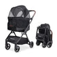 Black WonderFold Bella pet stroller with folded version on a white background